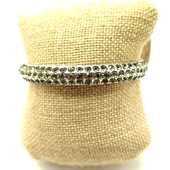 Crystal Studded Hinged Clamper Bangle Bracelet Silver-tone - Picture 7 of 12